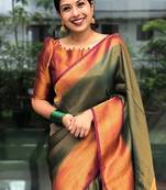 green maroon silk blend banarasi saree with unstitched blouse piece