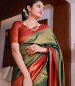green maroon silk blend banarasi saree with unstitched blouse piece