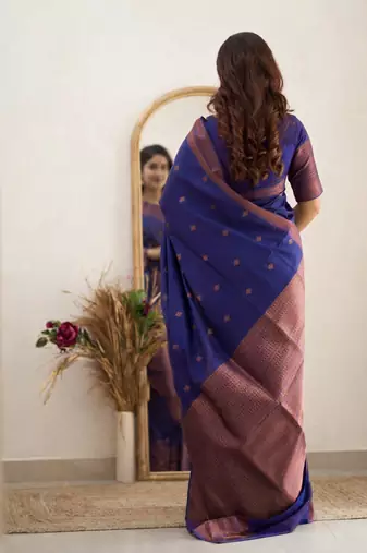blue purple soft art silk banarasi jacuard work designer party wear saree with unstitched blouse piece
