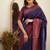 blue purple soft art silk banarasi jacuard work designer party wear saree with unstitched blouse piece