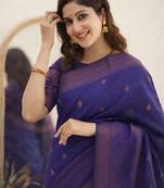 blue purple soft art silk blend banarasi jacuard work designer party wear saree with unstitched blouse piece