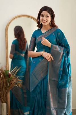 morpich silk blend banarasi saree with unstitched blouse piece 4
