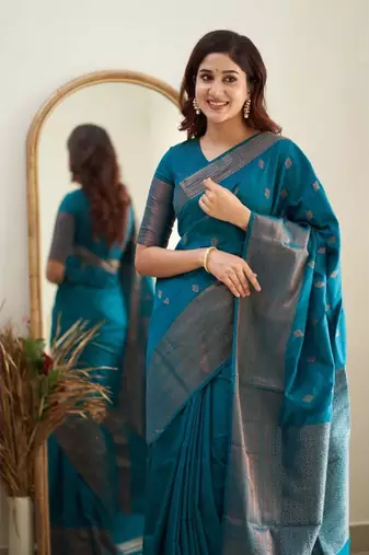 morpich silk blend banarasi saree with unstitched blouse piece
