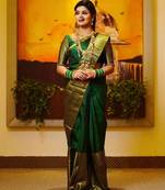 green soft art silk banarasi jacuard work designer party wear saree with unstitched blouse piece