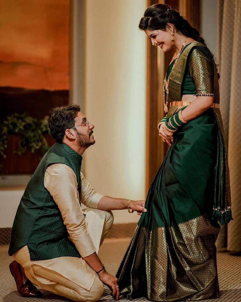 green soft art silk banarasi jacuard work designer party wear saree with unstitched blouse piece