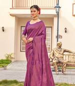 magenta soft art silk banarasi jacuard work designer party wear saree with unstitched blouse piece