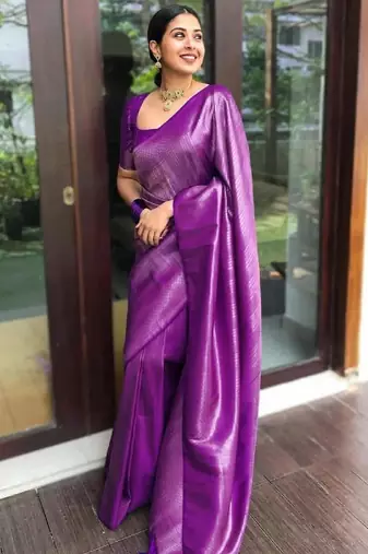 purple  soft art silk banarasi jacuard work designer party wear saree with unstitched blouse piece