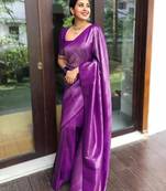 purple  soft art silk banarasi jacuard work designer party wear saree with unstitched blouse piece