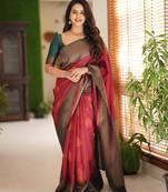 ,aroon green soft art silk banarasi jacuard work designer party wear saree with unstitched blouse piece