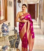  pink soft art silk banarasi jacuard work designer party wear saree with unstitched blouse piece