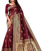 maroon  soft art silk banarasi jacuard work designer party wear saree with unstitched blouse piece