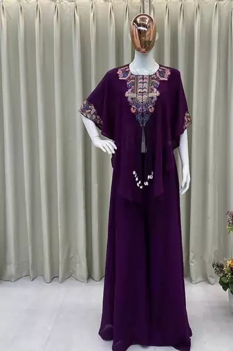 plum purple embroidered kaftan set