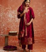 Maroon women kurta pant dupatta set