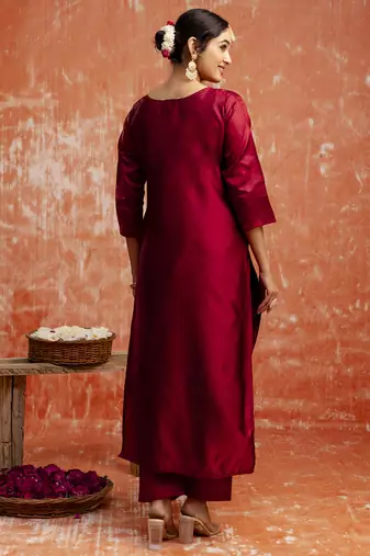 Maroon women kurta pant dupatta set
