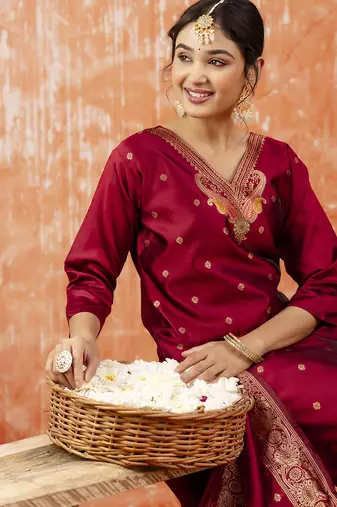 Maroon women kurta pant dupatta set