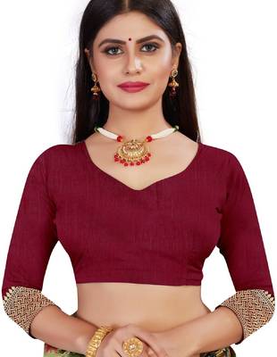 maroon silk blend banarasi saree with unstitched blouse piece 5