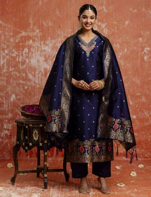 Blue women kurta pant dupatta set 1