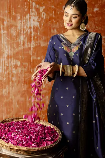 Blue women kurta pant dupatta set