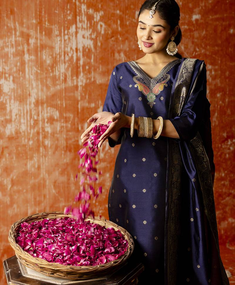 Blue women kurta pant dupatta set