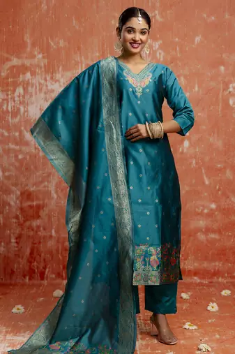 Green women kurta pant dupatta set