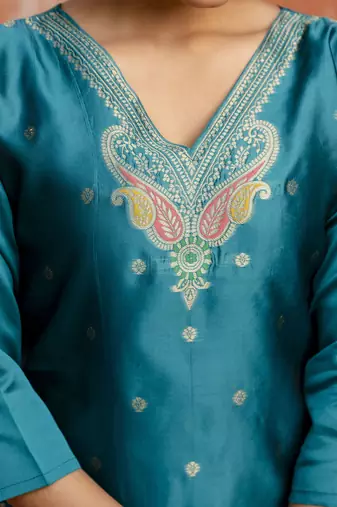 Green women kurta pant dupatta set