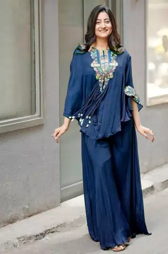navy blue embroidered kaftan set