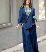 navy blue embroidered kaftan set
