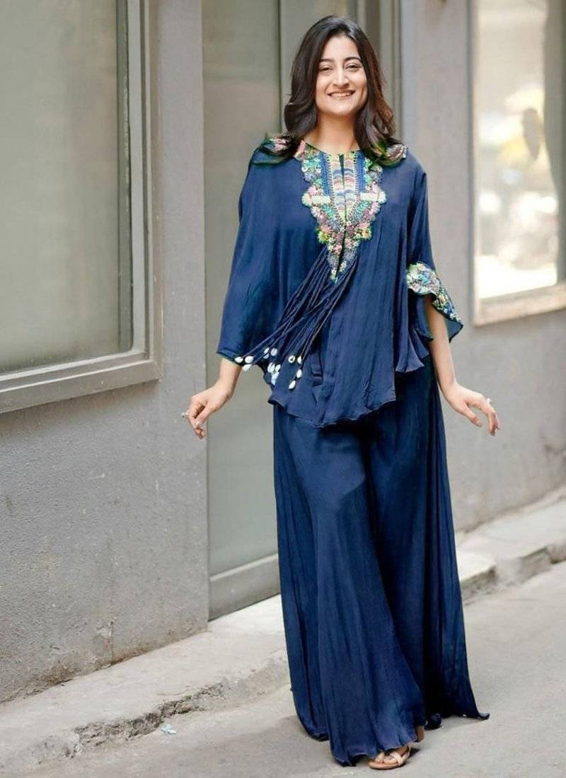 navy blue embroidered kaftan set