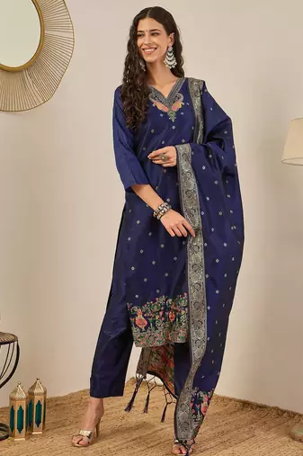 Blue women kurta pant dupatta set