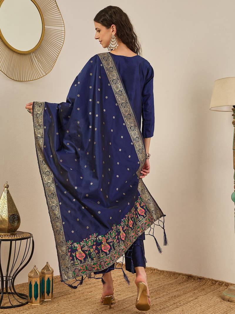 Blue women kurta pant dupatta set