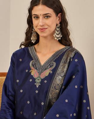 Blue women kurta pant dupatta set 3