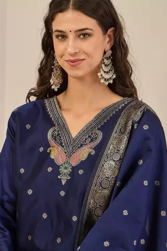Blue women kurta pant dupatta set