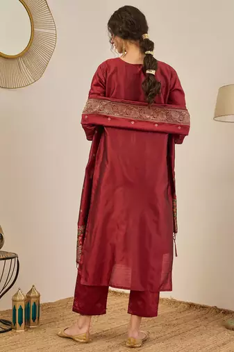 Maroon women kurta pant dupatta set