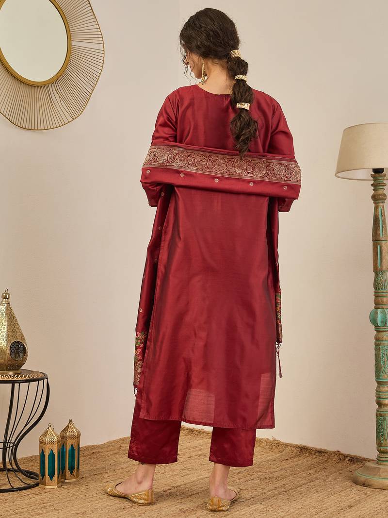 Maroon women kurta pant dupatta set