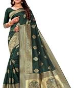 green soft art silk banarasi jacuard work designer party wear saree with unstitched blouse piece