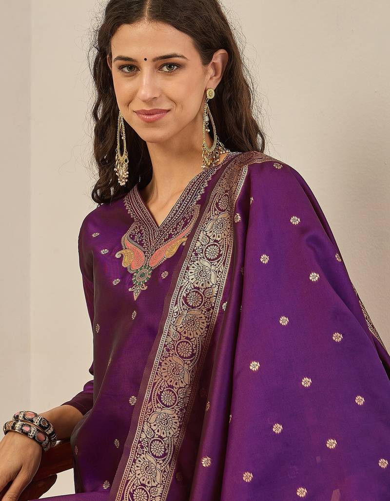 Purple women kurta pant dupatta set