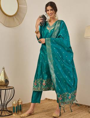 Light blue women kurta pant dupatta set 1