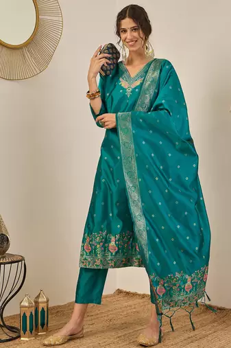Light blue women kurta pant dupatta set