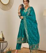 Light blue women kurta pant dupatta set