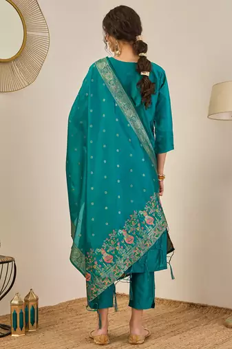 Light blue women kurta pant dupatta set