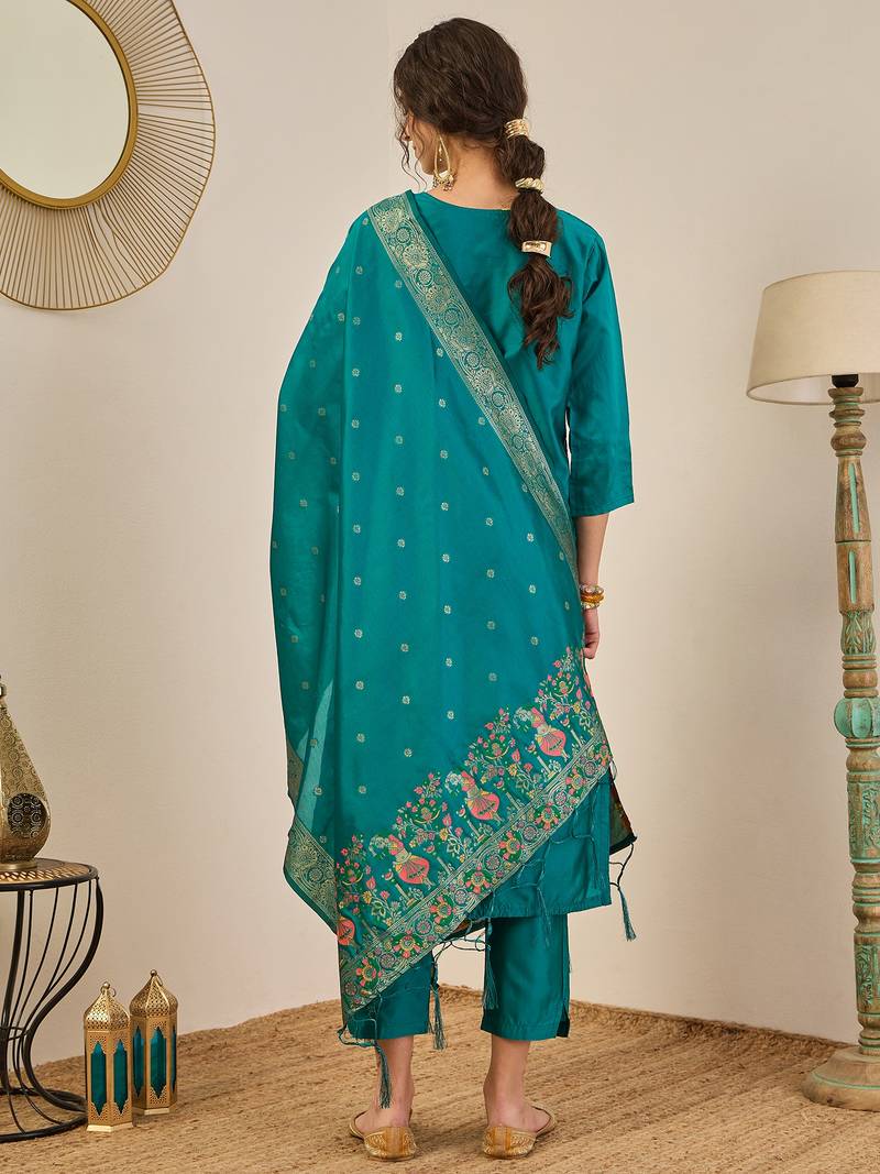Light blue women kurta pant dupatta set