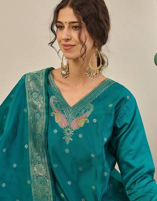 Light blue women kurta pant dupatta set 3