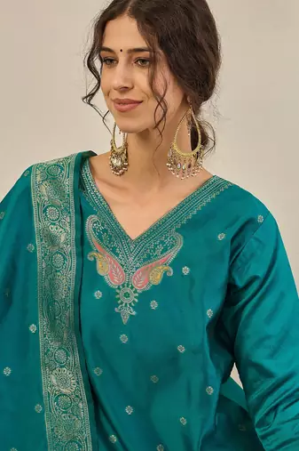 Light blue women kurta pant dupatta set