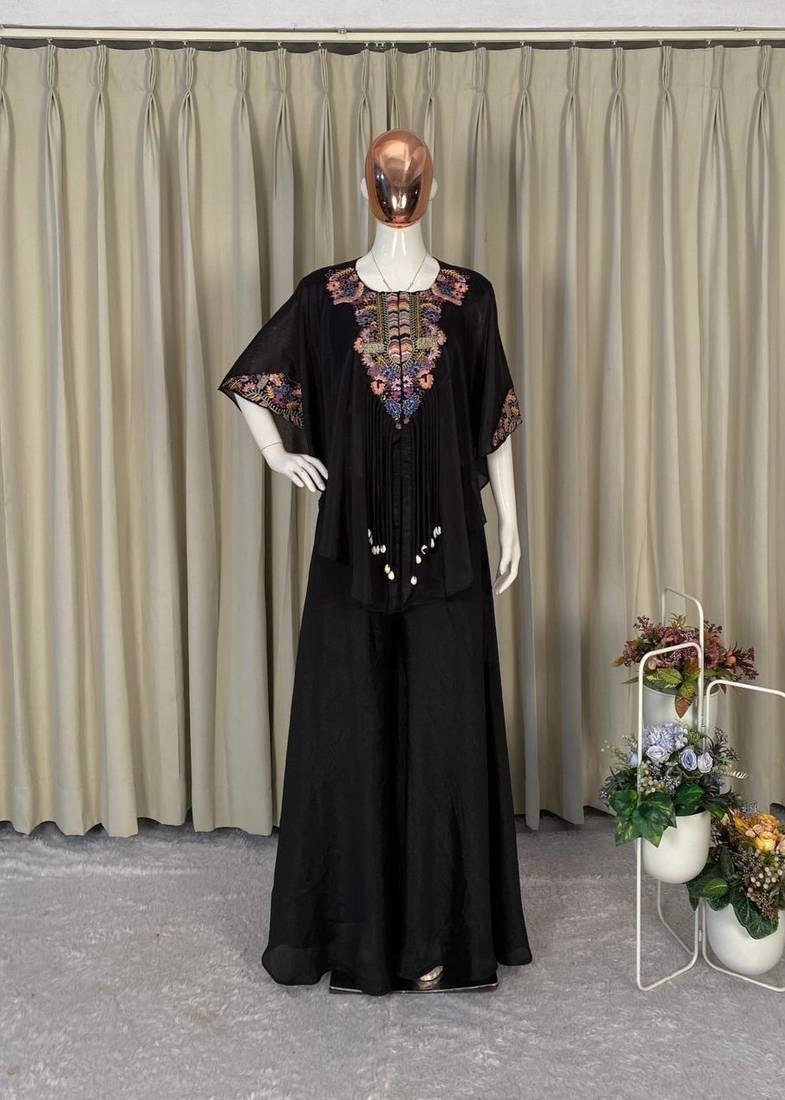 black embroidered kaftan set