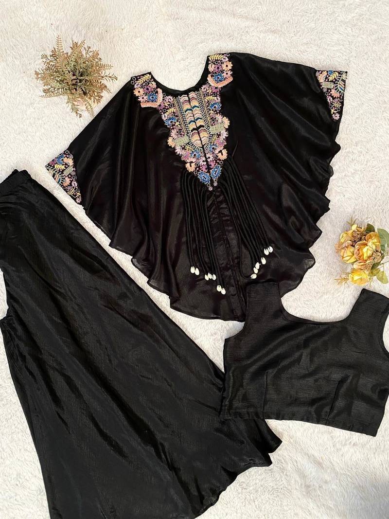 black embroidered kaftan set
