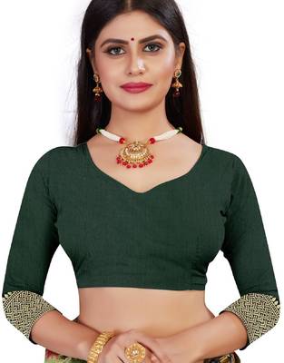 green silk blend banarasi saree with unstitched blouse piece 5