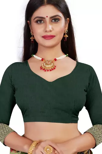 green silk blend banarasi saree with unstitched blouse piece