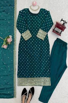 emerald green eid festive suit with embellished dupatta 4
