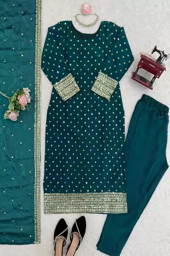 emerald green eid festive suit with embellished dupatta