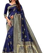 blue soft art silk banarasi jacuard work designer party wear saree with unstitched blouse piece